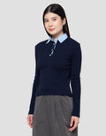 Nevada Solid Rib Woven Collar Kaos Wanita