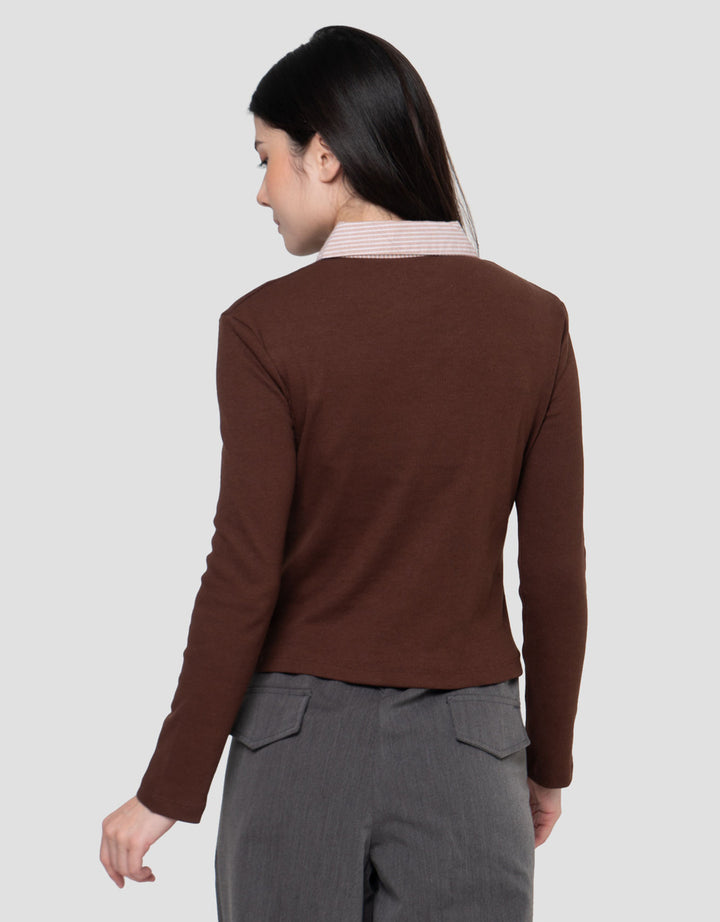 Nevada Solid Rib Woven Collar Kaos Wanita