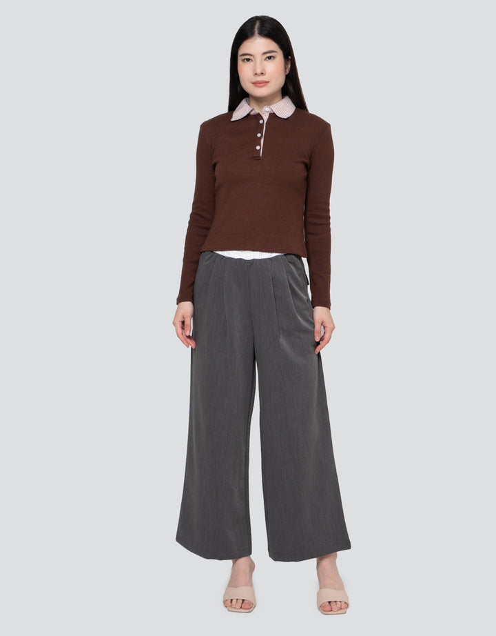 Nevada Solid Rib Woven Collar Kaos Wanita