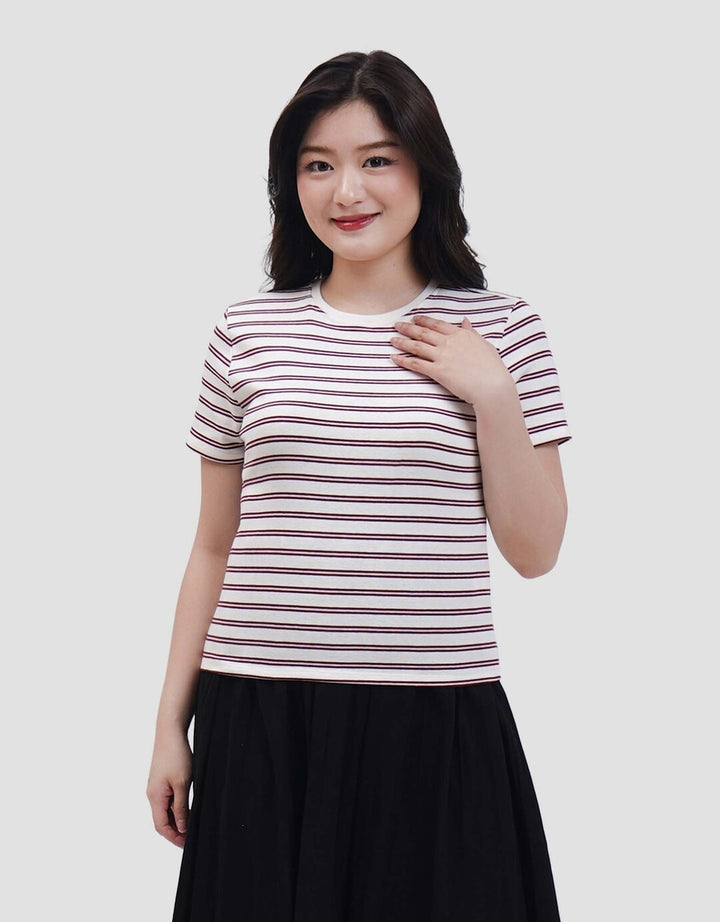 Nevada Print Stripe Stripe Kaos Wanita
