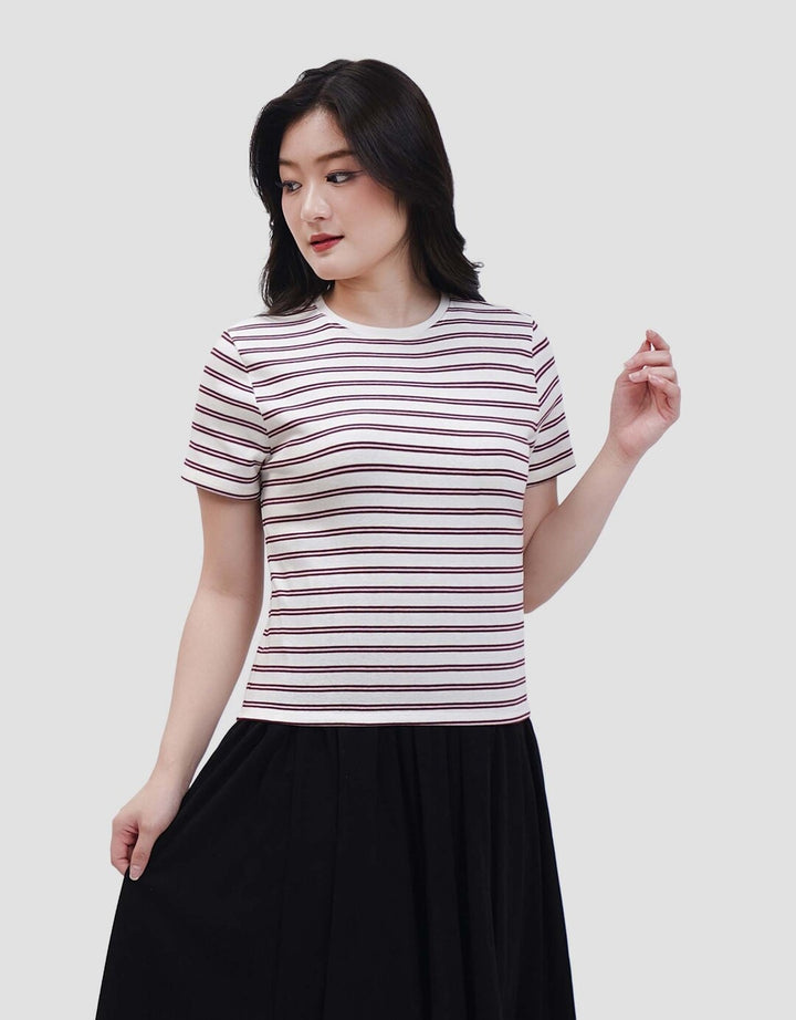 Nevada Print Stripe Stripe Kaos Wanita