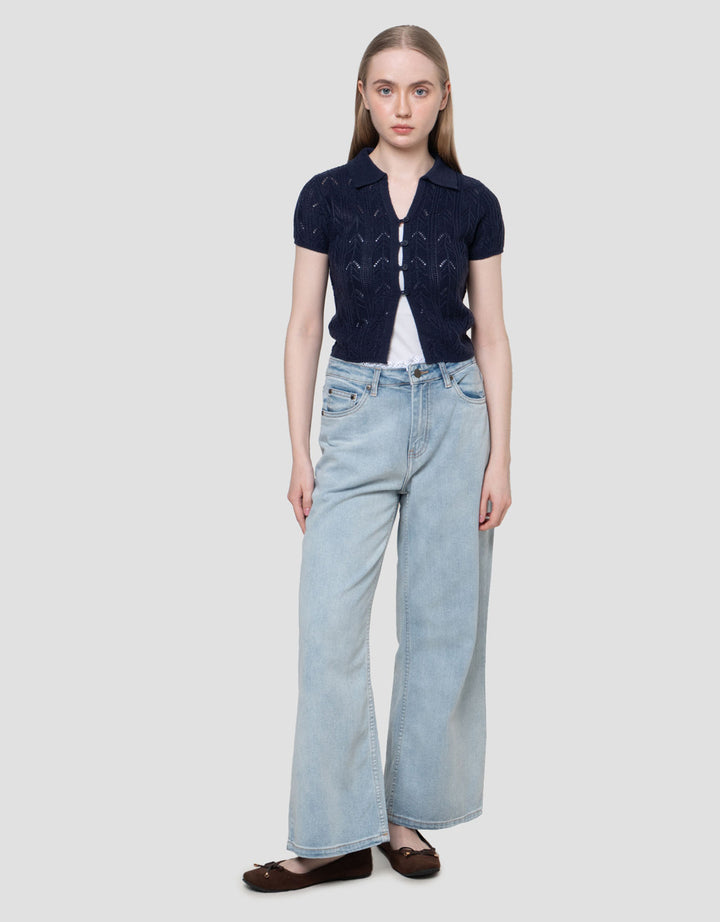 Nevada Flat Knit Textured Kaos CropWanita