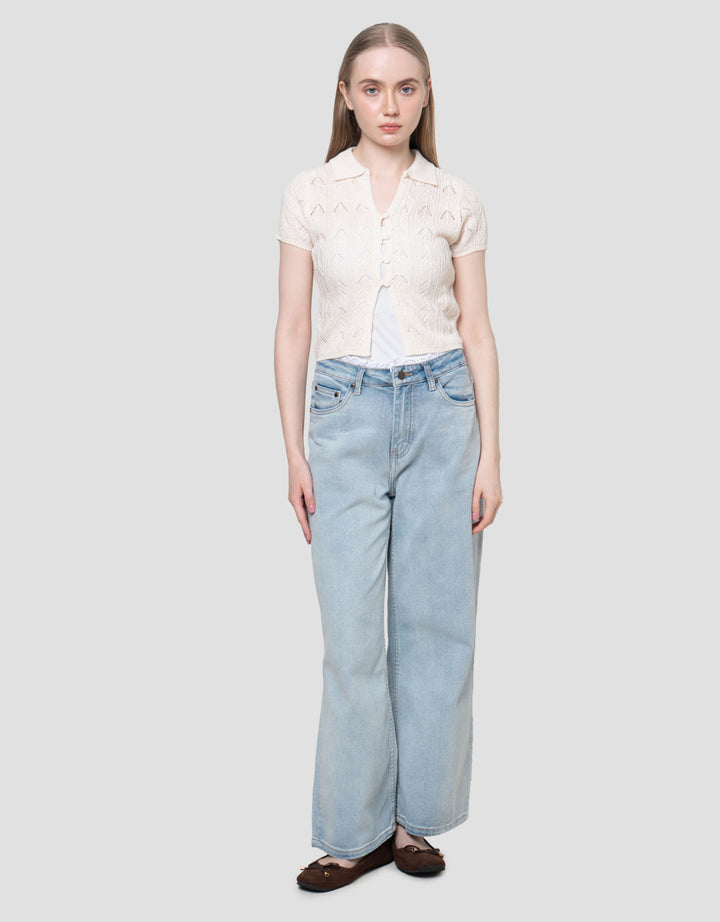 Nevada Flat Knit Textured Kaos CropWanita