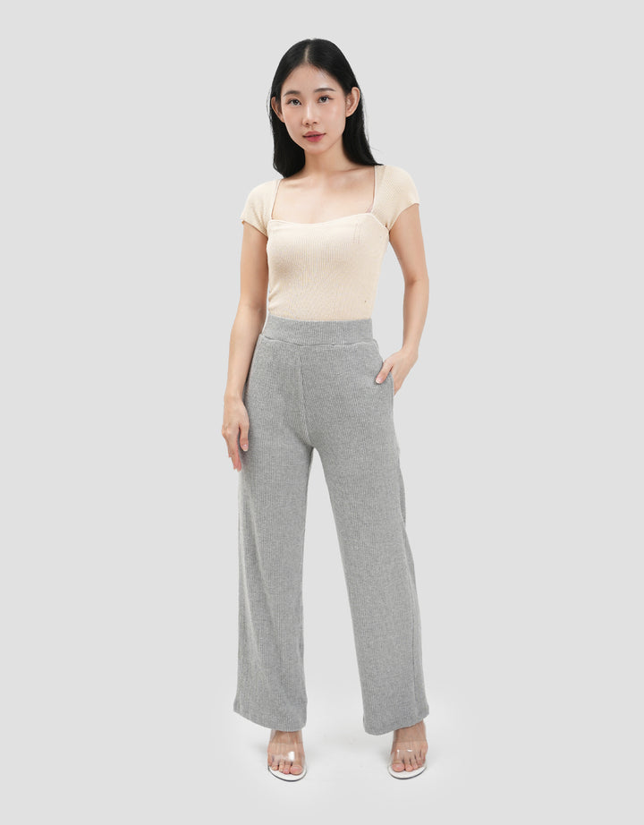 Nevada Sueding Knit Wide Leg Celana Panjang Wanita