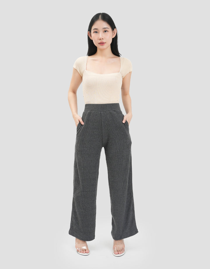 Nevada Sueding Knit Wide Leg Celana Panjang Wanita