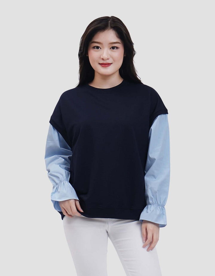 Nevada Babyterry Reg Comb Woven Ruffle Sweater Wanita