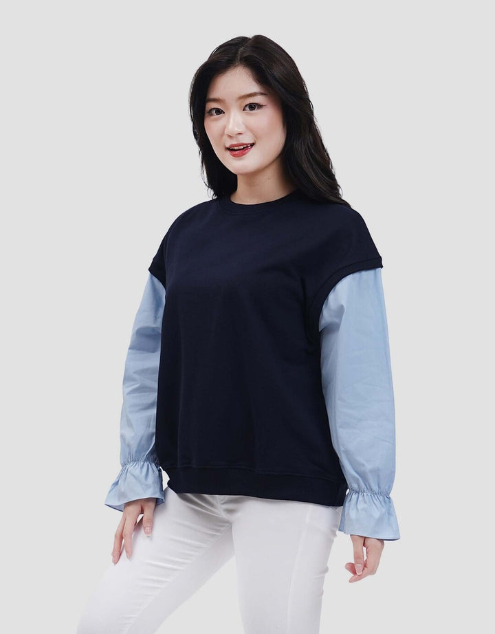 Nevada Babyterry Reg Comb Woven Ruffle Sweater Wanita