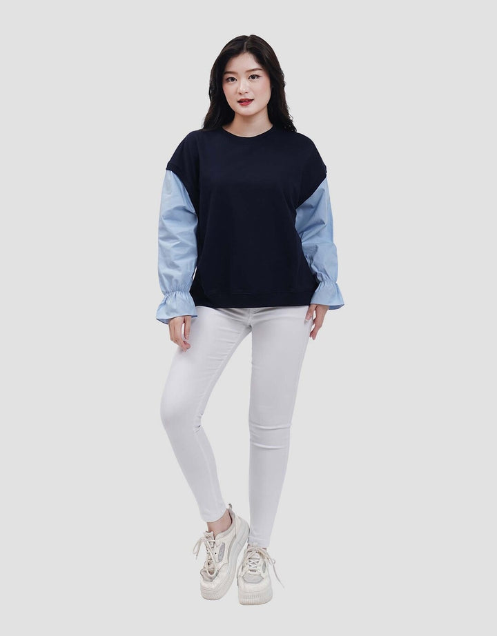 Nevada Babyterry Reg Comb Woven Ruffle Sweater Wanita