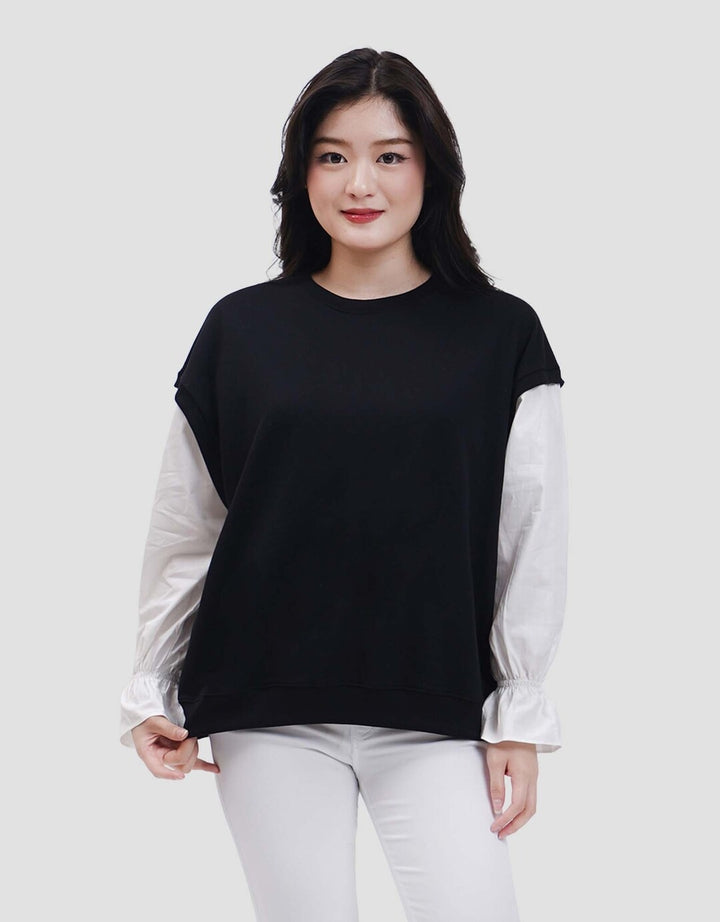 Nevada Babyterry Reg Comb Woven Ruffle Sweater Wanita