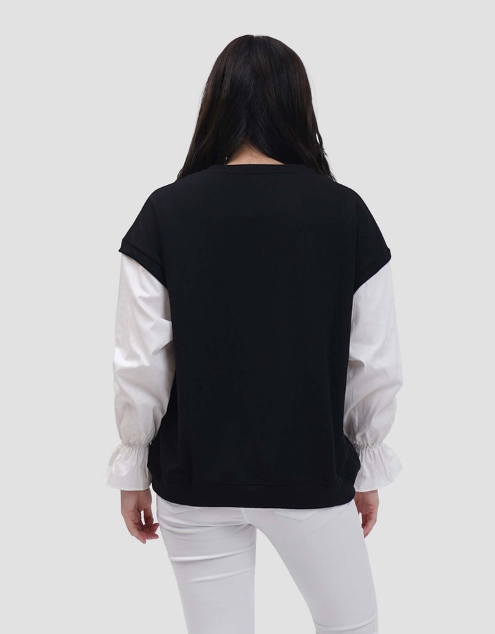 Nevada Babyterry Reg Comb Woven Ruffle Sweater Wanita
