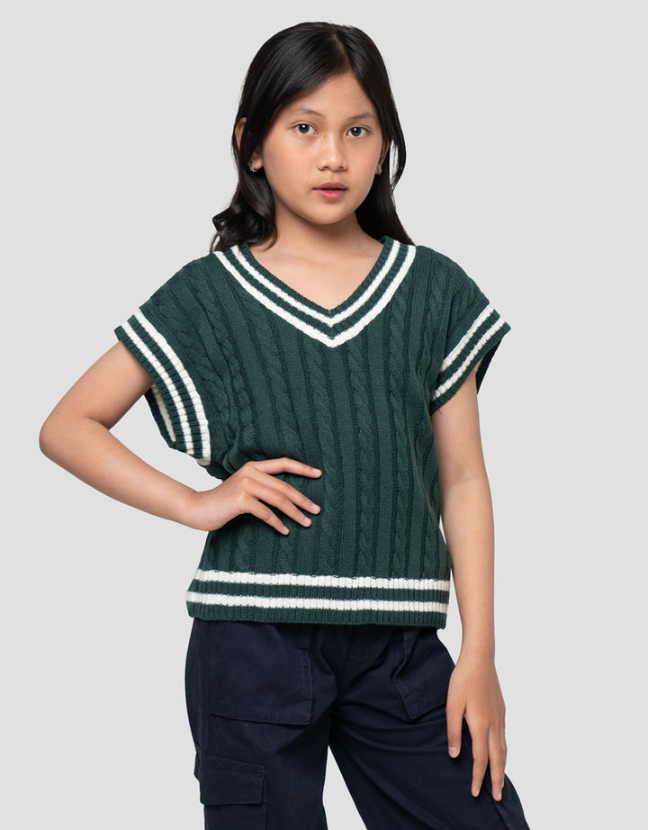 Nevada Rajut Cable Knit Stripe Vest Anak Perempuan