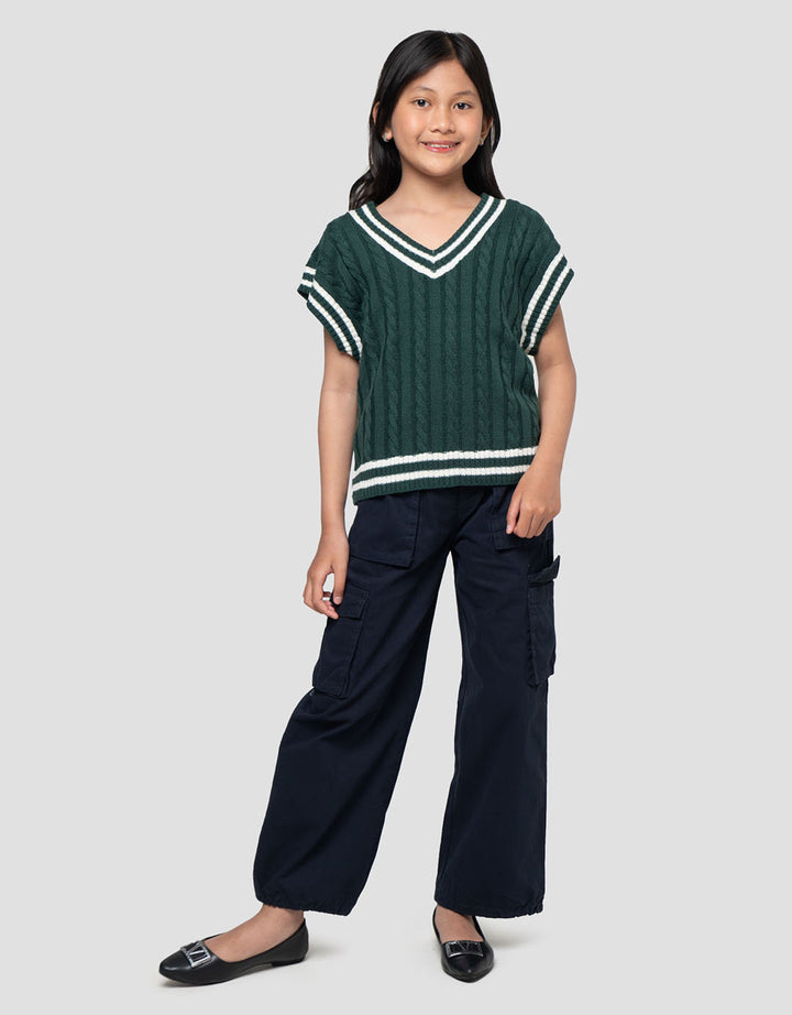 Nevada Rajut Cable Knit Stripe Vest Anak Perempuan