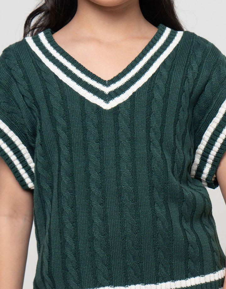Nevada Rajut Cable Knit Stripe Vest Anak Perempuan