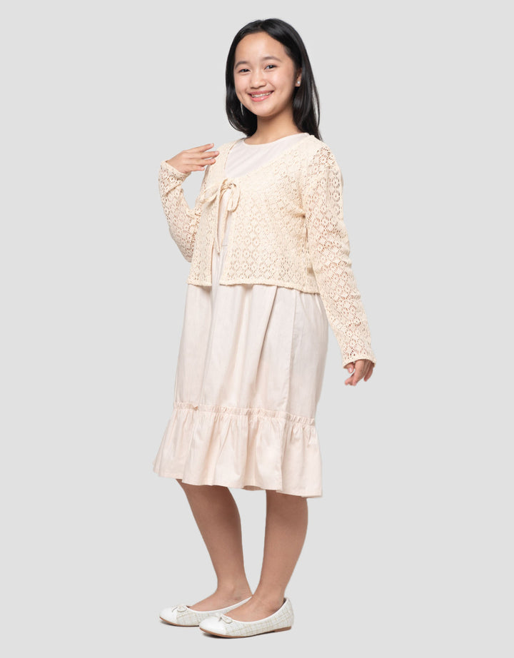 Nevada Woven With Cardigan Rajut Midi Dress Anak Perempuan