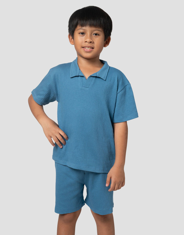 Little M Polo Krah V Crinkle Pakaian Setelan Anak Laki-laki