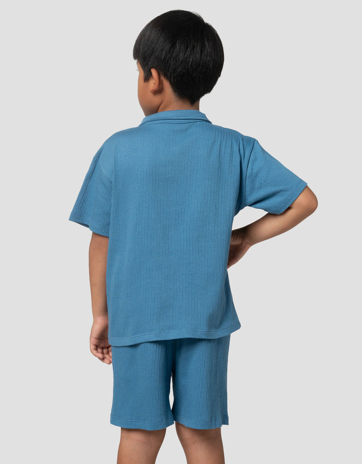 Little M Polo Krah V Crinkle Pakaian Setelan Anak Laki-laki