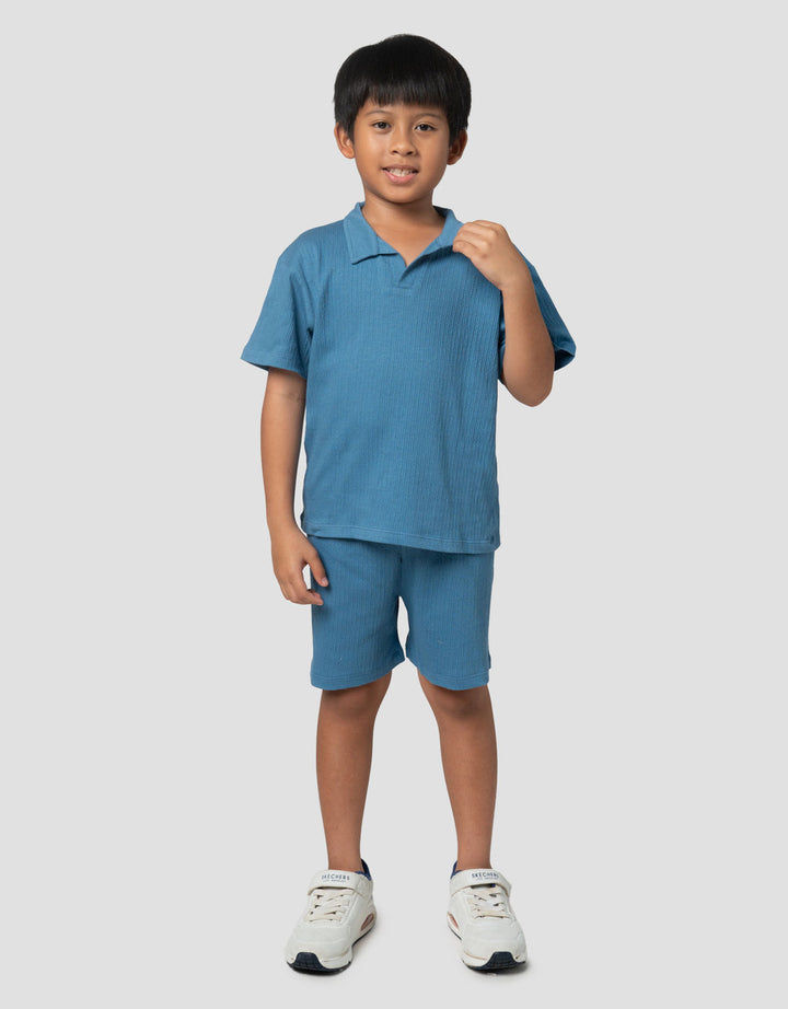 Little M Polo Krah V Crinkle Pakaian Setelan Anak Laki-laki