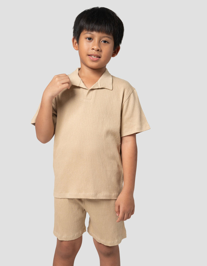Little M Polo Krah V Crinkle Pakaian Setelan Anak Laki-laki