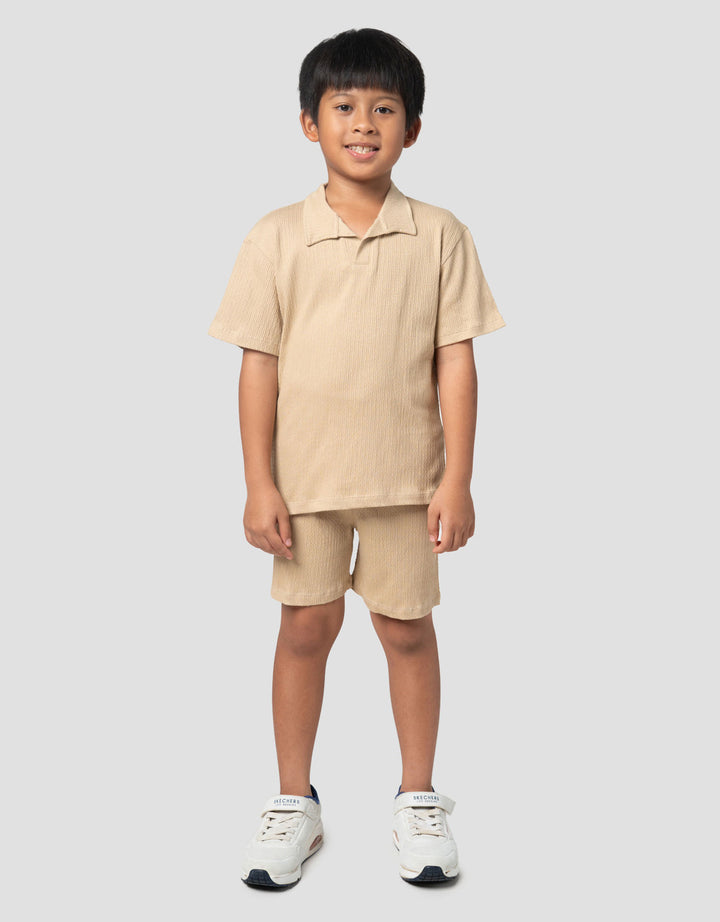Little M Polo Krah V Crinkle Pakaian Setelan Anak Laki-laki