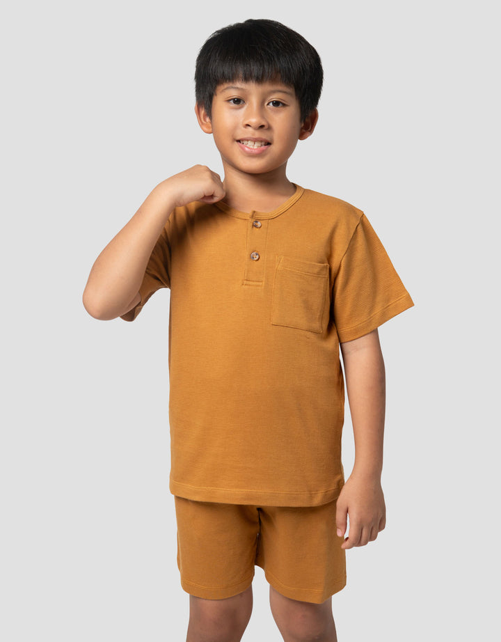 Little M Henley Kantong Polos Pique Pakaian Setelan Anak Laki-laki