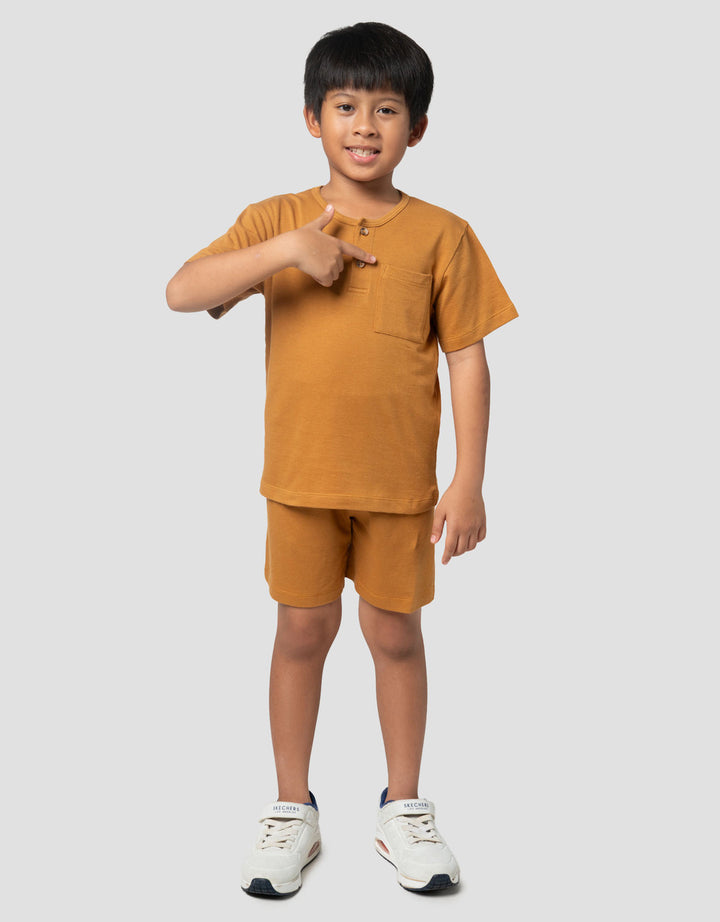 Little M Henley Kantong Polos Pique Pakaian Setelan Anak Laki-laki