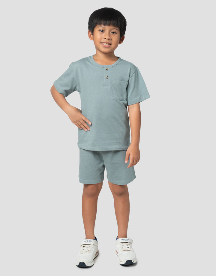 Little M Henley Kantong Polos Pique Pakaian Setelan Anak Laki-laki