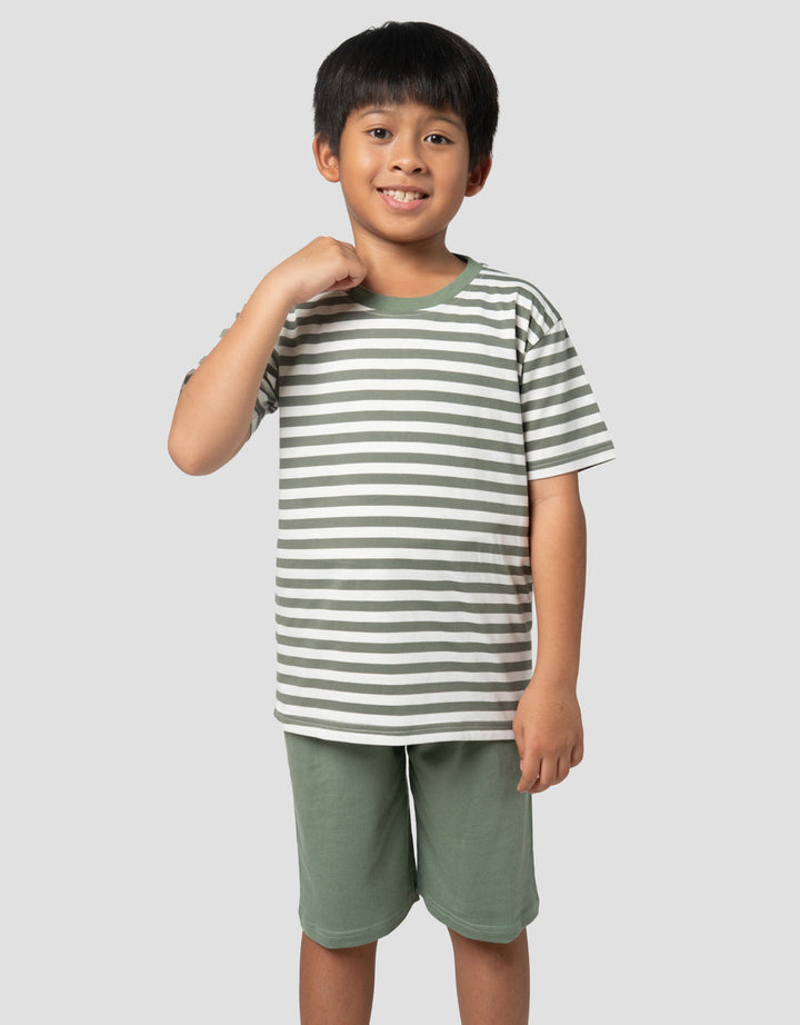 Little M Stripe Kecil Yarndye Pakaian Setelan Anak Laki-laki