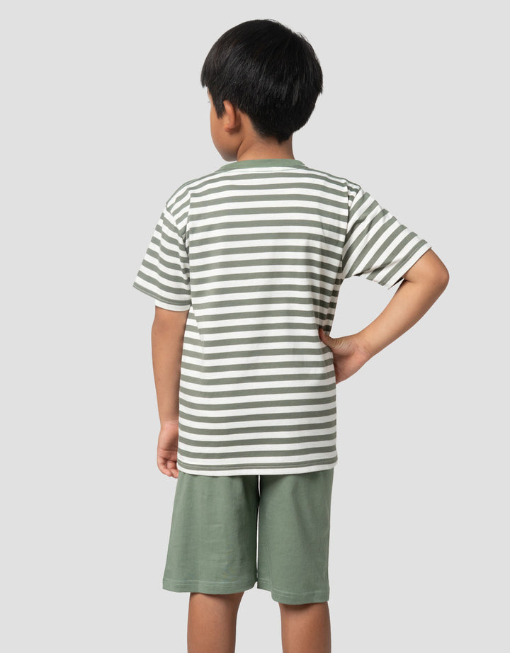 Little M Stripe Kecil Yarndye Pakaian Setelan Anak Laki-laki