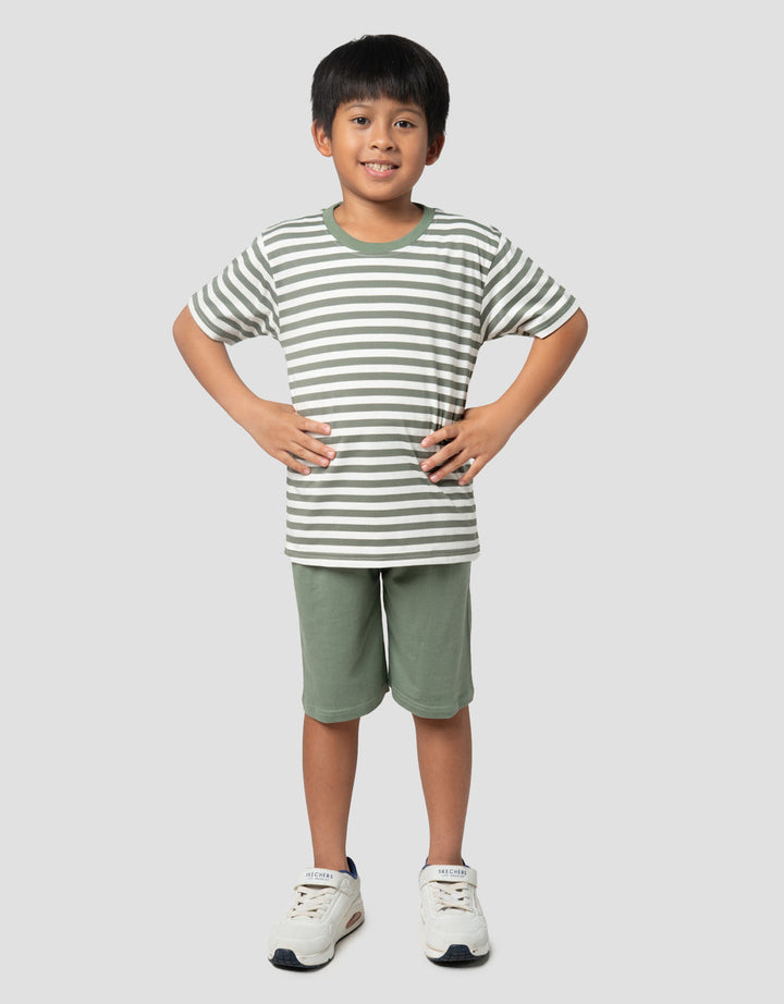 Little M Stripe Kecil Yarndye Pakaian Setelan Anak Laki-laki