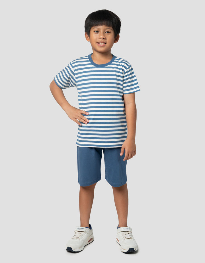 Little M Stripe Kecil Yarndye Pakaian Setelan Anak Laki-laki