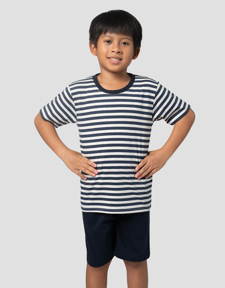 Little M Stripe Kecil Yarndye Pakaian Setelan Anak Laki-laki