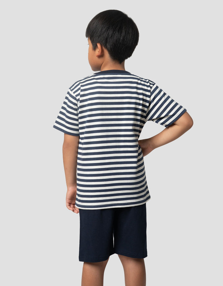 Little M Stripe Kecil Yarndye Pakaian Setelan Anak Laki-laki