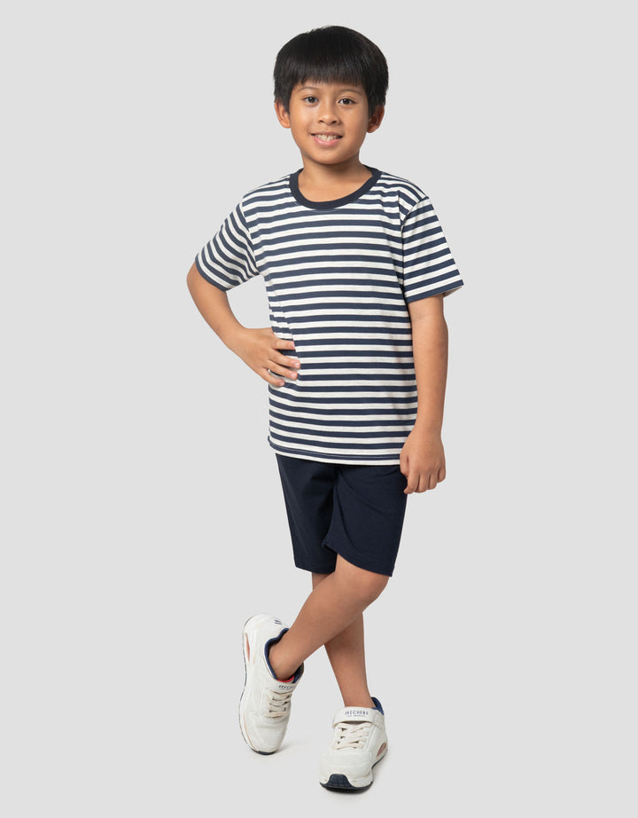 Little M Stripe Kecil Yarndye Pakaian Setelan Anak Laki-laki