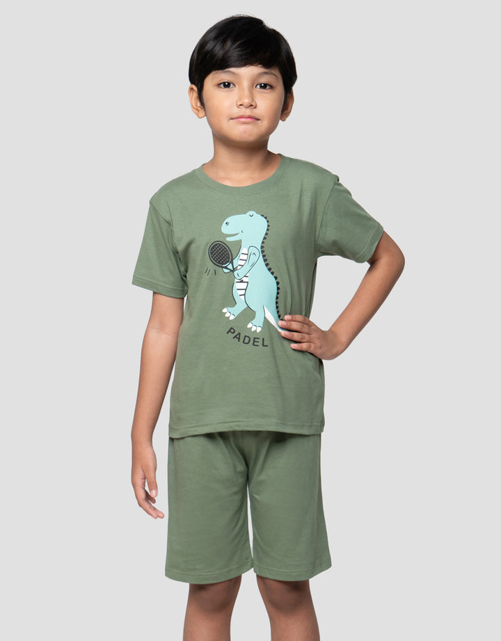 Little M Dino Padel Pakaian Setelan Anak Laki-laki