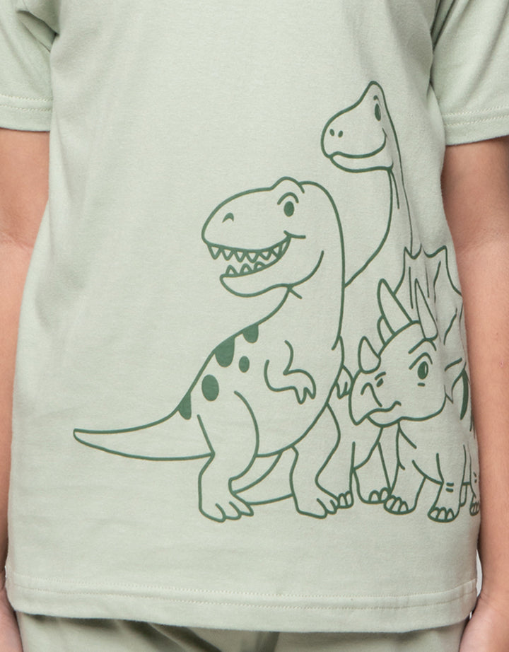 Little M Dino Outline Pakaian Setelan Anak Laki-laki