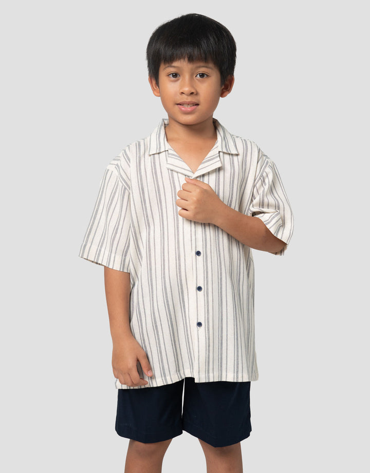 Little M Woven Tekstur Stripe Pakaian Setelan Anak Laki-laki
