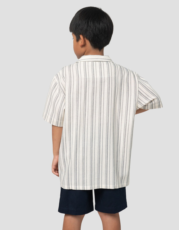 Little M Woven Tekstur Stripe Pakaian Setelan Anak Laki-laki