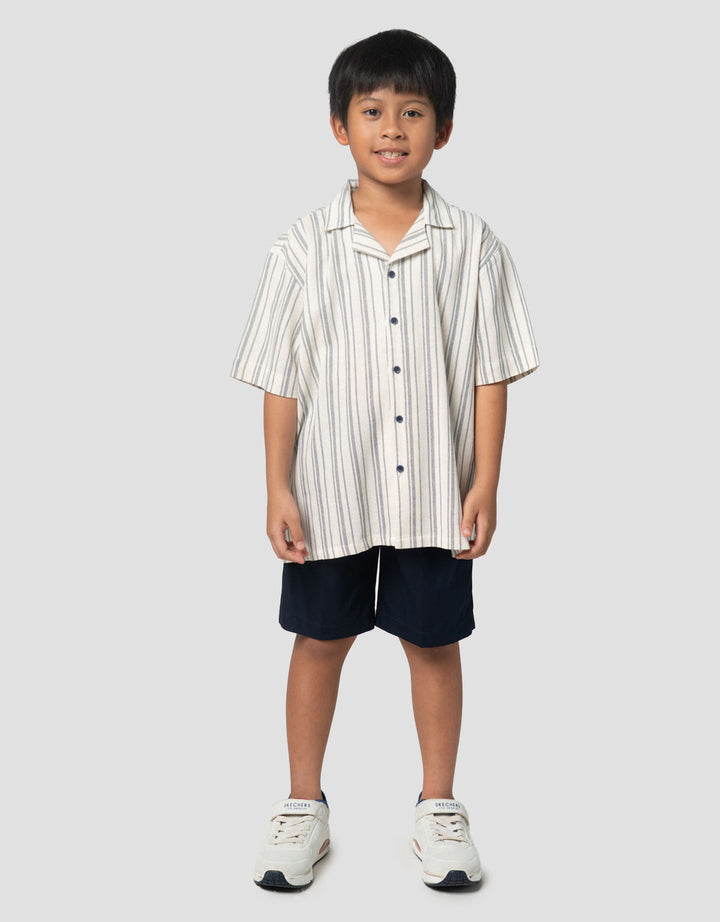 Little M Woven Tekstur Stripe Pakaian Setelan Anak Laki-laki