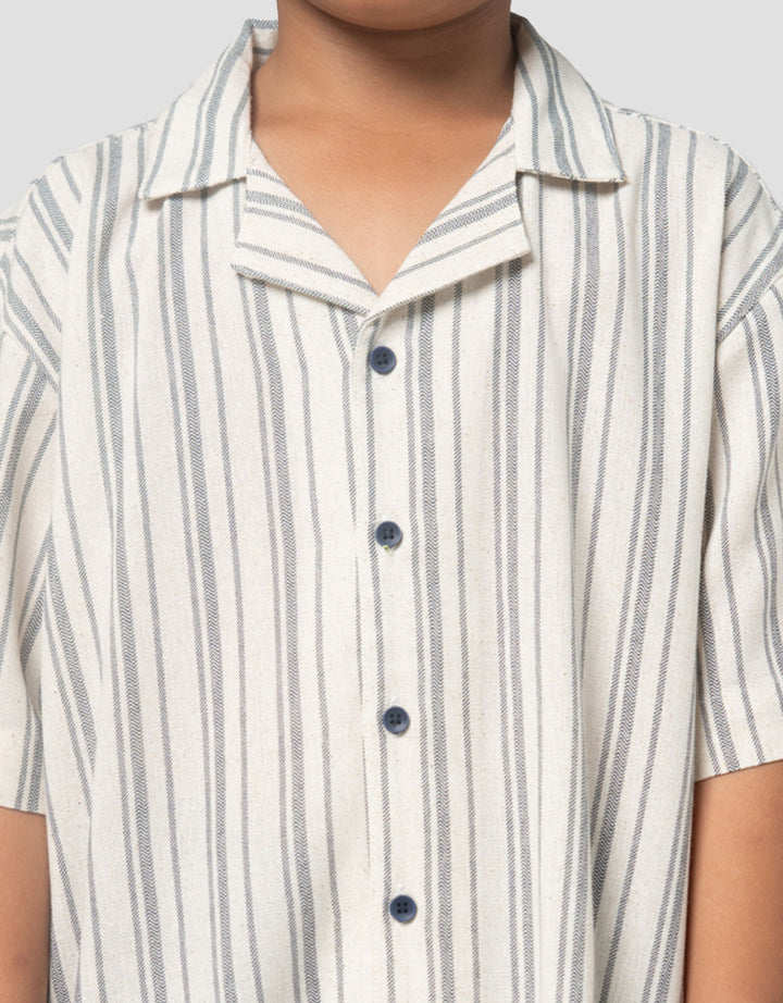 Little M Woven Tekstur Stripe Pakaian Setelan Anak Laki-laki