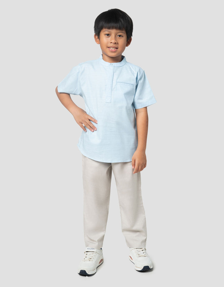 Little M Woven Polos Bahan Slub Setelan Baju Muslim Anak Laki-laki