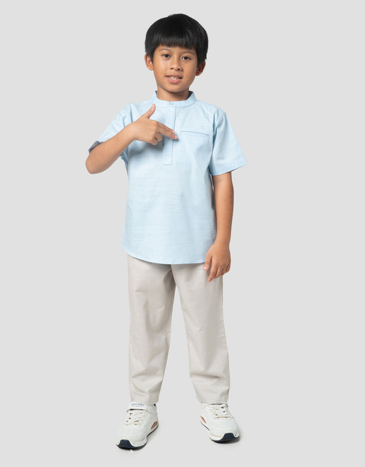 Little M Woven Polos Bahan Slub Setelan Baju Muslim Anak Laki-laki