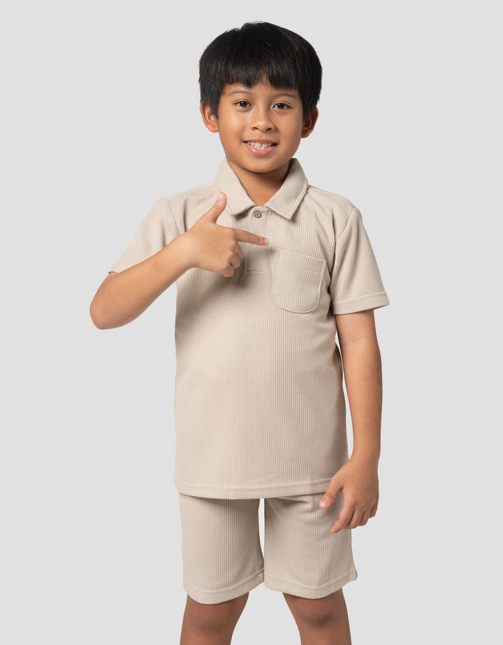 Little M Waffle Polo Pakaian Setelan Anak Laki-laki