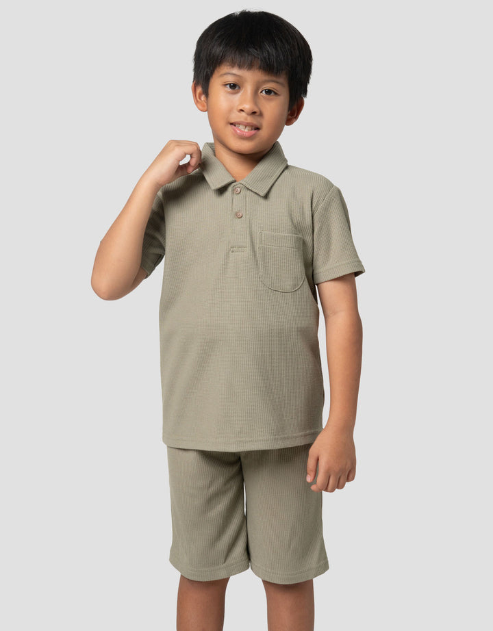 Little M Waffle Polo Pakaian Setelan Anak Laki-laki