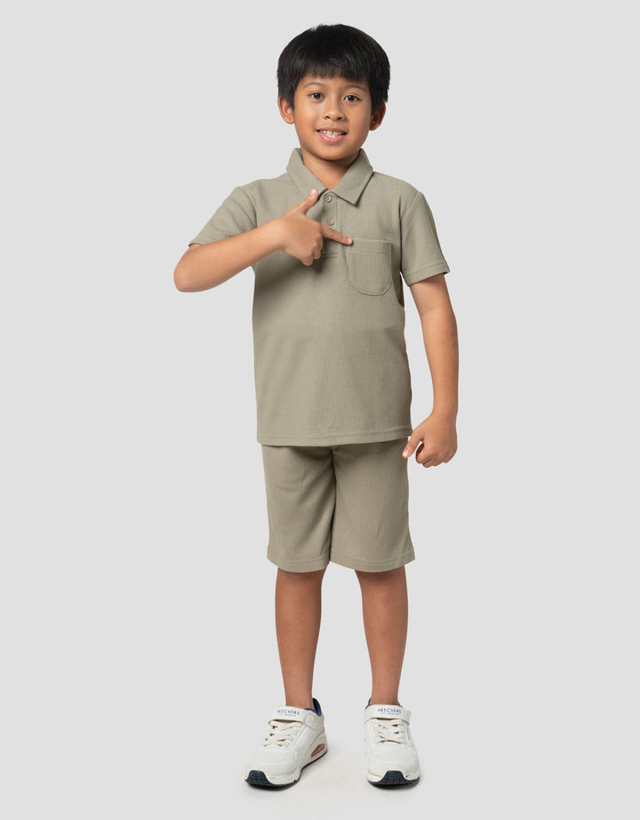 Little M Waffle Polo Pakaian Setelan Anak Laki-laki