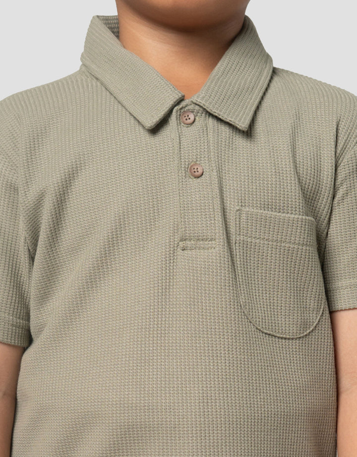 Little M Waffle Polo Pakaian Setelan Anak Laki-laki
