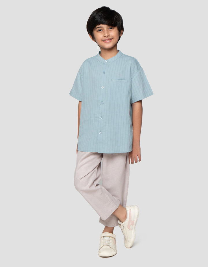 Little M Seasonal Tekstur Salur Setelan Baju Muslim Anak Laki-laki