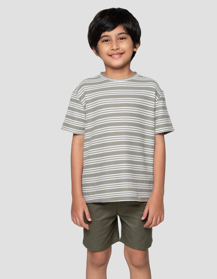 Little M Waffle Stripe Setelan Baju Anak Laki-laki
