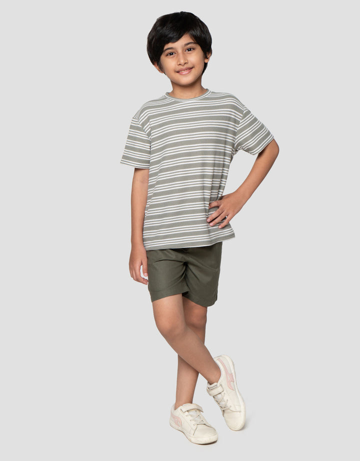 Little M Waffle Stripe Setelan Baju Anak Laki-laki