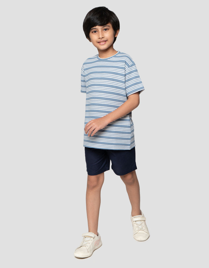 Little M Waffle Stripe Setelan Baju Anak Laki-laki