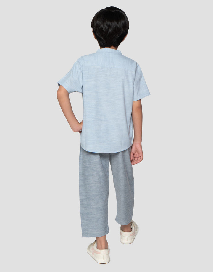 Little M Seasonal Slub Bordir Klep Kancing Setelan Baju Muslim Anak Laki-laki